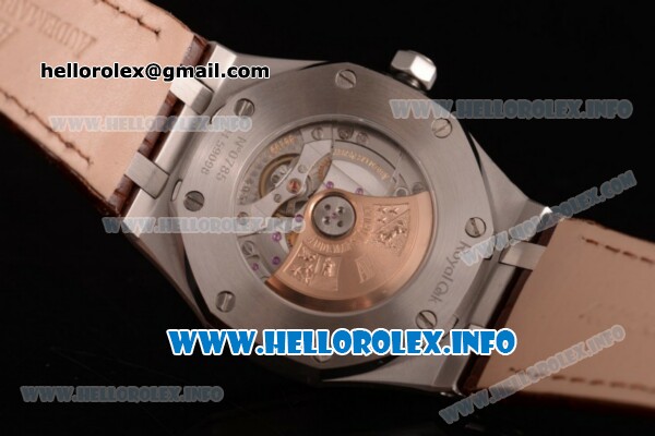 Audemars Piguet Royal Oak 41 Clone AP Calibre 3120 Automatic Steel Case with White Dial Stick Markers and Brown Leather Strap (BP) - Click Image to Close